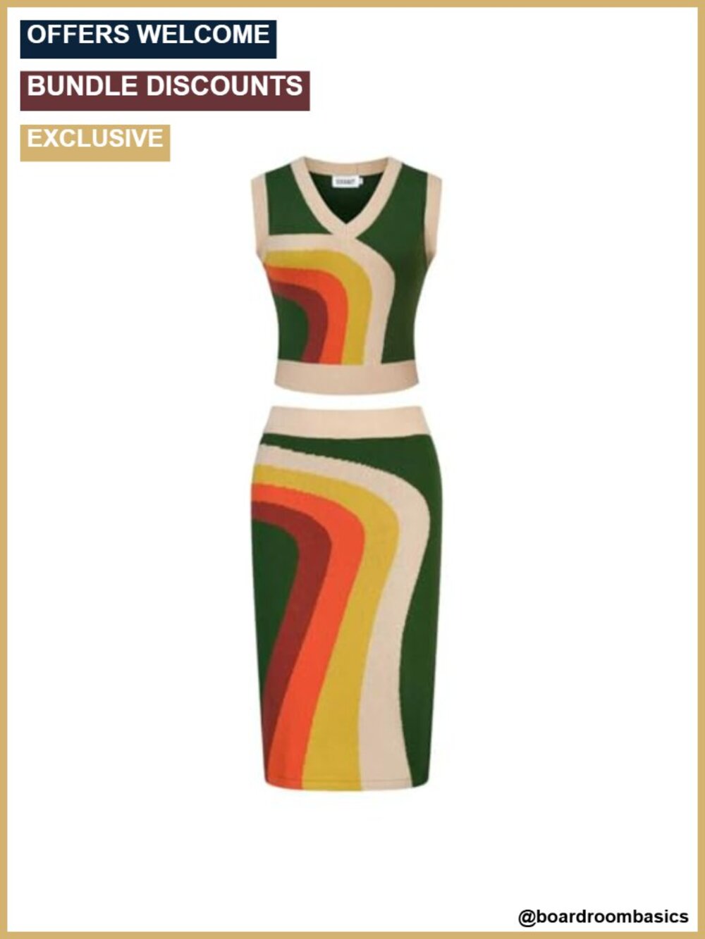 Mod Style Knitted Vest Skirt 2 Piece Cotton Set 1960s Retro Summer